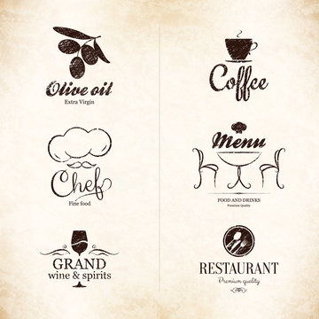 Vintage logotypes and labels design, for restaurant