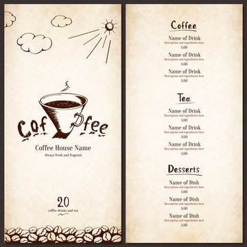 Menu for restaurant, cafe, bar, coffee house