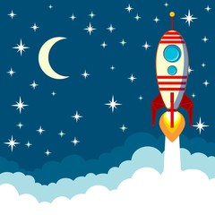 Rocket on the moon background, vector illustration