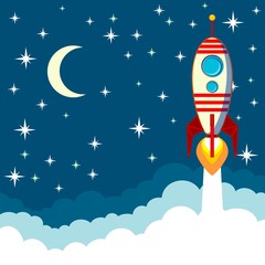 Rocket on the moon background, vector illustration © alekseiveprev