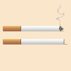Realistic isolated cigarette with burn and smoke