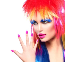 Fensteraufkleber Beauty Fashion Punk Model Mädchen mit bunt gefärbten Haaren © Subbotina Anna