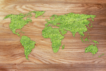 World map made of green grass