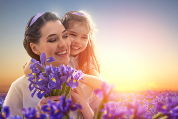 happy family with flowers