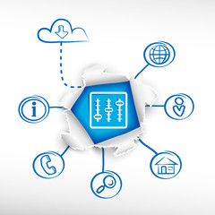 Panel of sound mixer console and sketch diagrams.