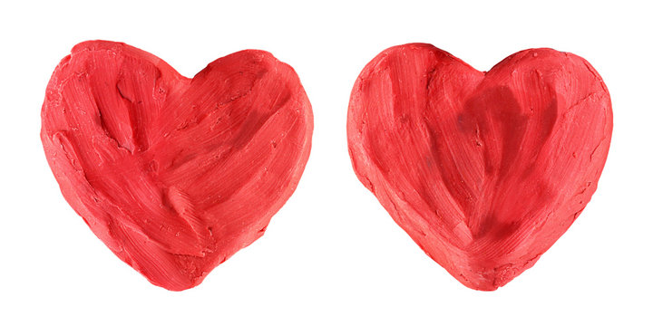 Two Red Hearts Made of Plasticine