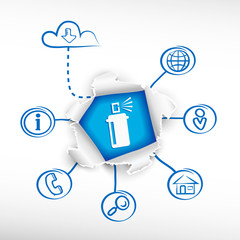 Spray with chemicals and sketch diagrams. Doodle vector illustra