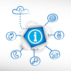 Info icon and sketch diagrams. Doodle vector illustration.