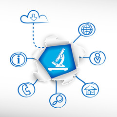 Microscope and sketch diagrams. Doodle vector illustration.