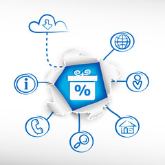 Gift box and sketch diagrams. Doodle vector illustration.