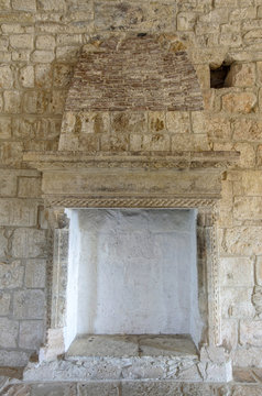 Fireplace in medieval castle