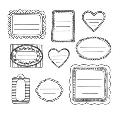 Set of hand drawn doodle labels, tags, sticker, isolated vector