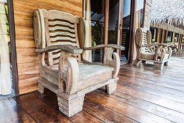 Wooden chair on raft resort