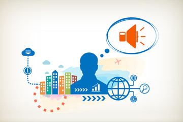 Speaker and person with bubbles for dialogue.