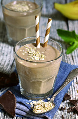 Chocolate and banana smoothie with oats.
