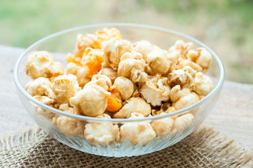 a lot of golden caramel corn close up