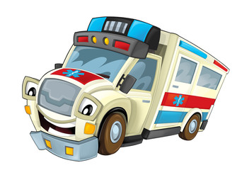 Cartoon ambulance - caricature - illustration