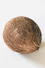 A whole coconut displayed on a white background