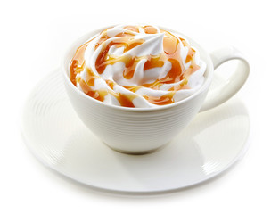 cup of caramel latte with whipped cream
