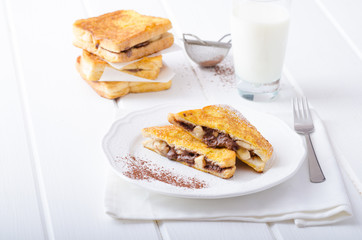 French toast stuffed with chocolate and banana