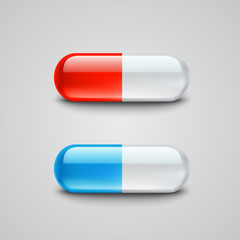 Blue and red pills. Vector illustration