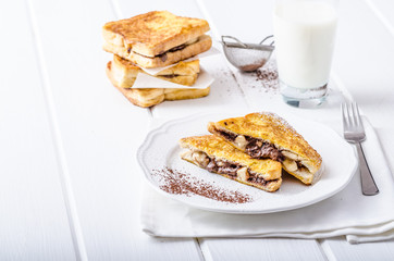 French toast stuffed with chocolate and banana
