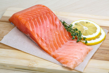Salted Salmon on the wood background
