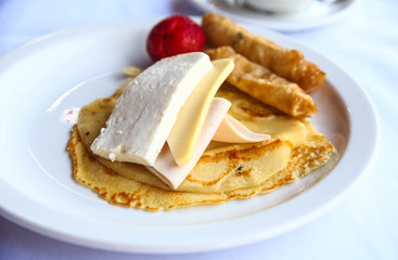 Pancake with cheese and ham