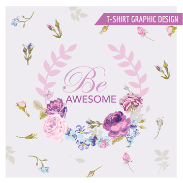 Floral Shabby Chic Graphic Design - for t-shirt, fashion, prints