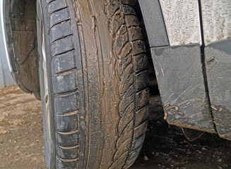 Dirty wheel of the car 