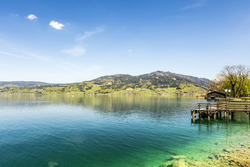 beautiful alpine lake Attersee with crystal water