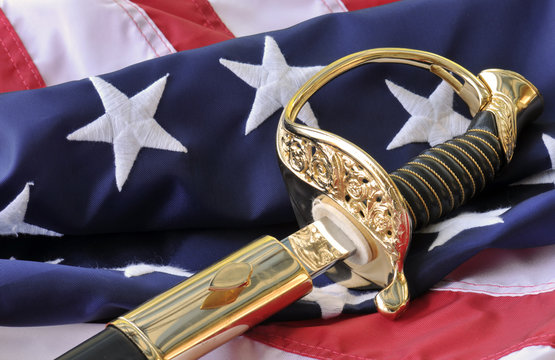 Sabre and flag - patriotic symbols of the USMC.