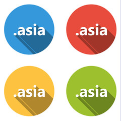 Collection of 4 isolated flat buttons (icons) for .asia domain