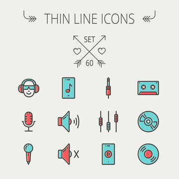 Music and entertainment thin line icon set