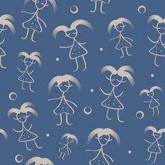 pattern seamless texture background girl with hair. white on blu
