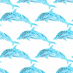 . Dolphin seamless pattern background vector illustration