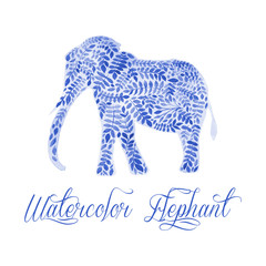 Patterned floral watercolor elephant vector illustration