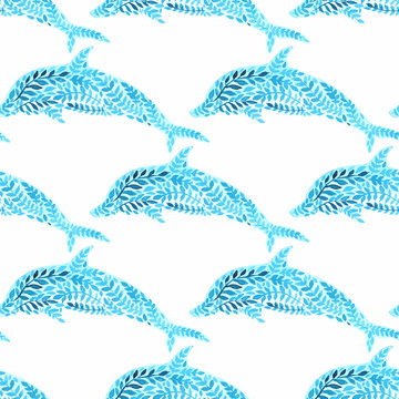 . Dolphin seamless pattern background vector illustration