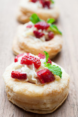 Baked strawberry dessert with cream. Sweet strawberry tart