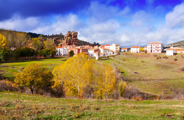 Fototapeta na wymiar Chequilla and Checa in autumn. Alto Tajo, Spain