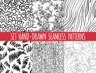 Set of four seamless abstract hand-drawn pattern,