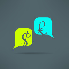 Vector euro and dollar dialog with speech bubbles. Market