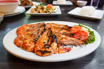 Grilled Shrimps on white plate