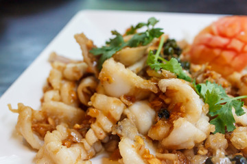 Garlic squid. Seafood