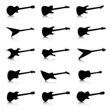 Guitar icons set, fifteen different models
