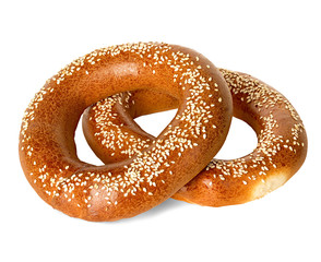Bagels with sesame seeds isolated on white background