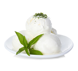 Ice cream with mint isolated