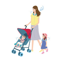 赤ちゃん　母親　ベビーカー　こども