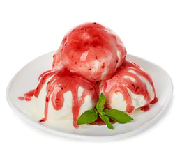 Ice cream with topping isolated
