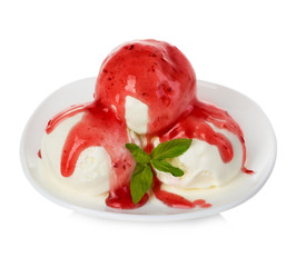 Ice cream with topping isolated